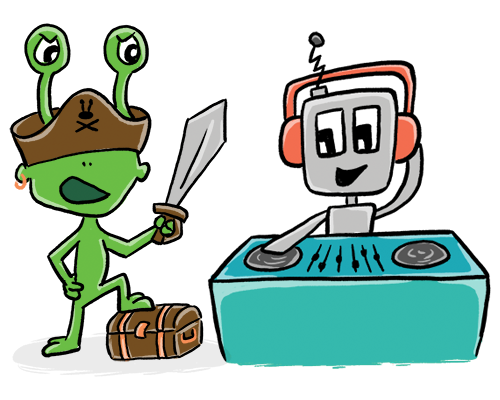 Pirate Alien and DJ Bot