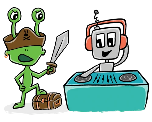 Pirate Alien and DJ Bot